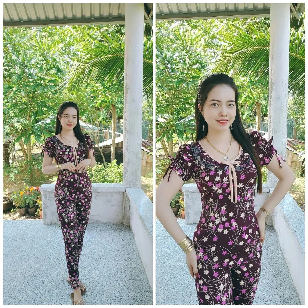 bộ thun tay ngắn cổ tròn bâu ren 2 lớp quần dài ống nhỏ mẫu mới size 40-78kg
