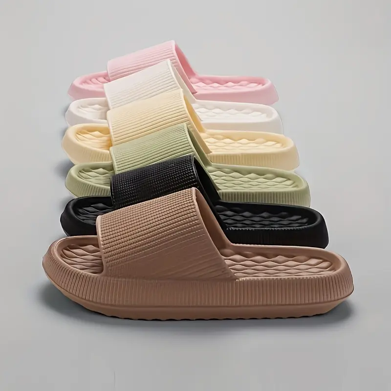 , Women's EVA Slippers, Striped Pattern, Soft Sole Anti-Slip, Comfortable Home Shoes, Silent Bath Footwear, Spring Season, Solid Color Design, Seasonal Footwear | Casual House Shoes | Textured Grip Slippers 3