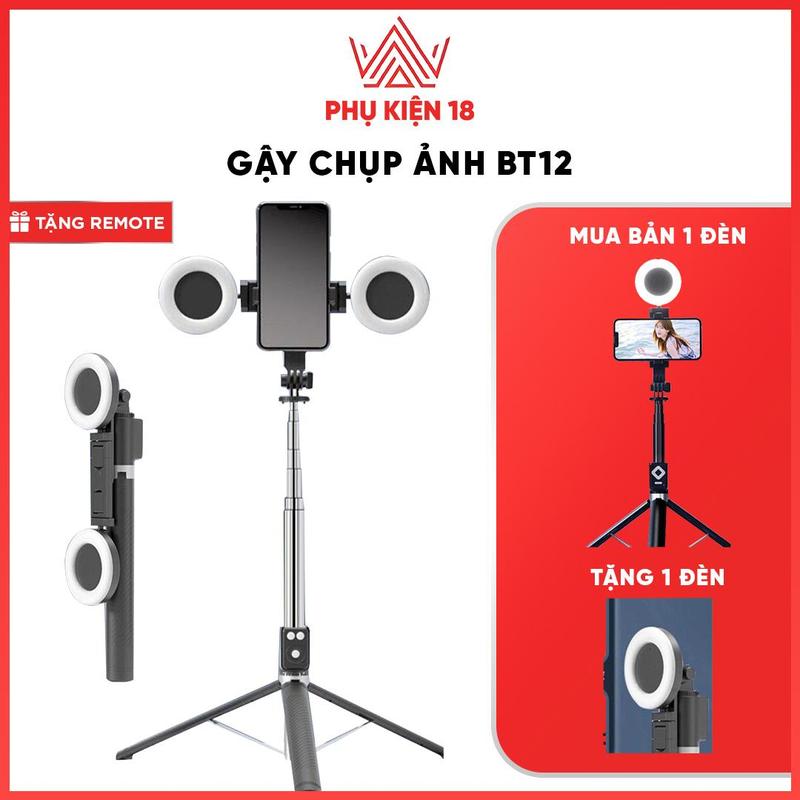 (DEAL ĐỘC QUYỀN- MUA BẢN GẬY 1 ĐÈN TẶNG THÊM MỘT ĐÈN LED RỜI-NHẬN BẢN GẬY 2 ĐÈN )Gậy cao 1m7 kèm đế 3 chân có 2 đèn led trợ sáng và điều khiển quay chụp từ xa Selfie Kem Phụ Kiện