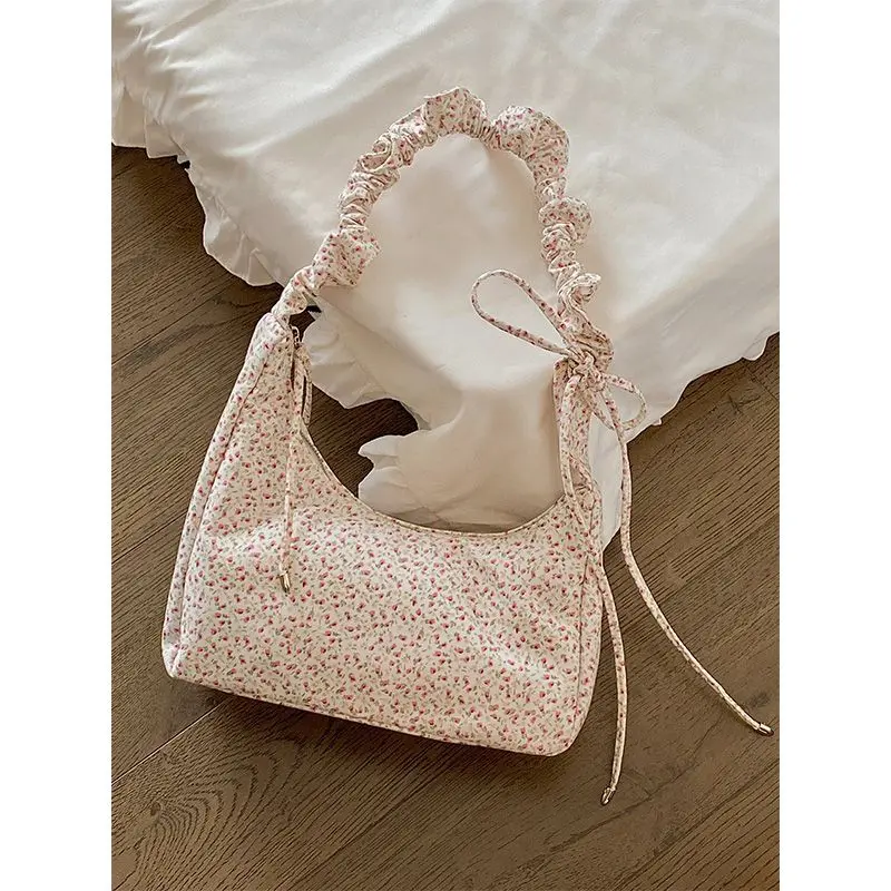 Gentle Sweet Small Floral Canvas Bag Female 2024 New Drawstring Shoulder Bag Small High-Looking All-Match Messenger Bag