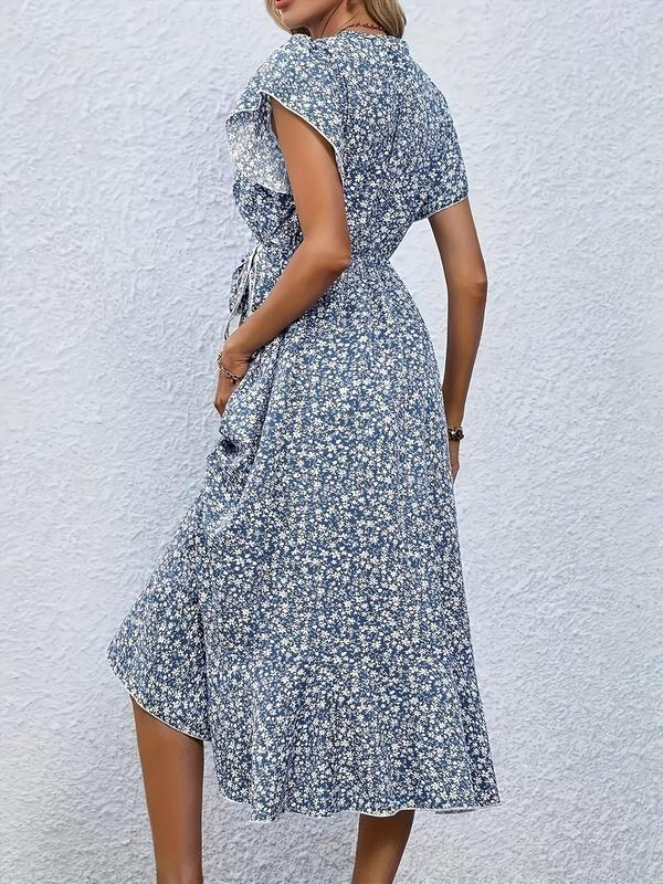 [Plus Size]Ditsy Floral Print V Neck Dress, Boho Fashion Casual Dress for Daily Holiday Vacation Wear, Women Plus Clothing for Summer 1