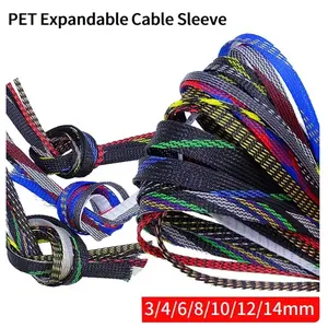 1meter 1M Pelindung Kabel Pet Braided Expandable Sleeve Sleve Sleeving Cable lebar flat 10mm 1cm Tahan panas anti panas untuk pelindung kabel  mesin
