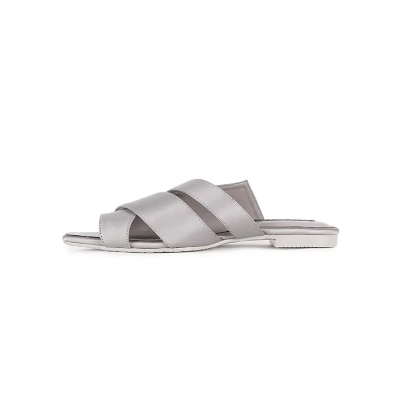 Open Toe Mules Satin Grey 2