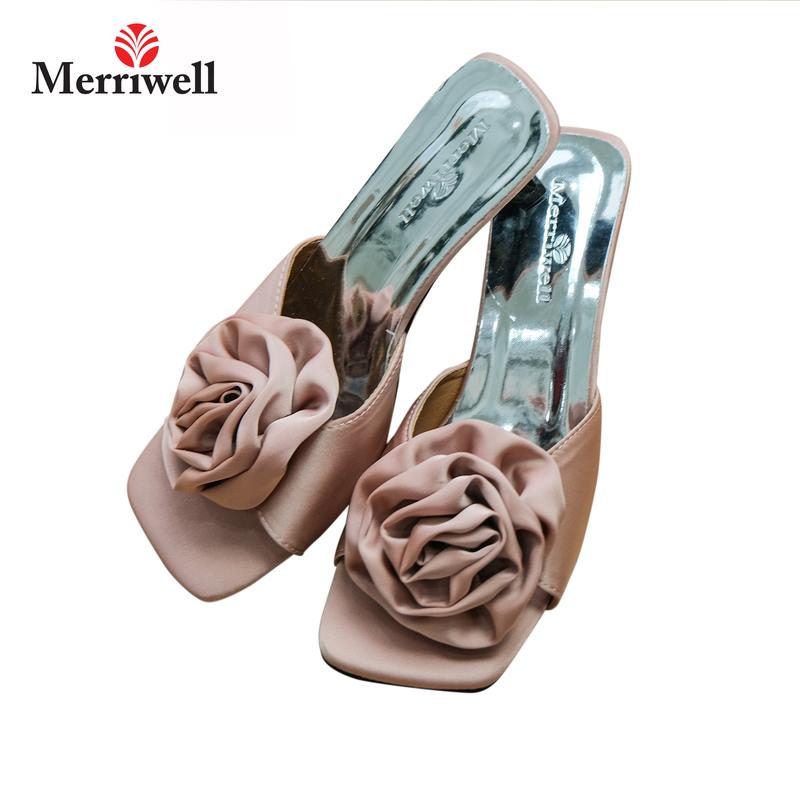 MERRIWELL Dép Cao Gót Nữ Đính Bông Hoa DN10 DéP GiàY Shoes Sandal Đồng Nhung Cao Su guo c nux in h giày  đẹp 2024 cao  gót đế thấp guoc  xinhsang chanh 3