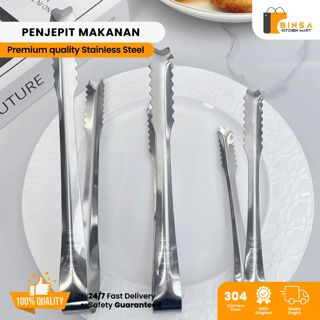 BINSA - Penjepit Es Batu Stainless Steel Mini Food Tong Salad Sayur Anti Panas 75
