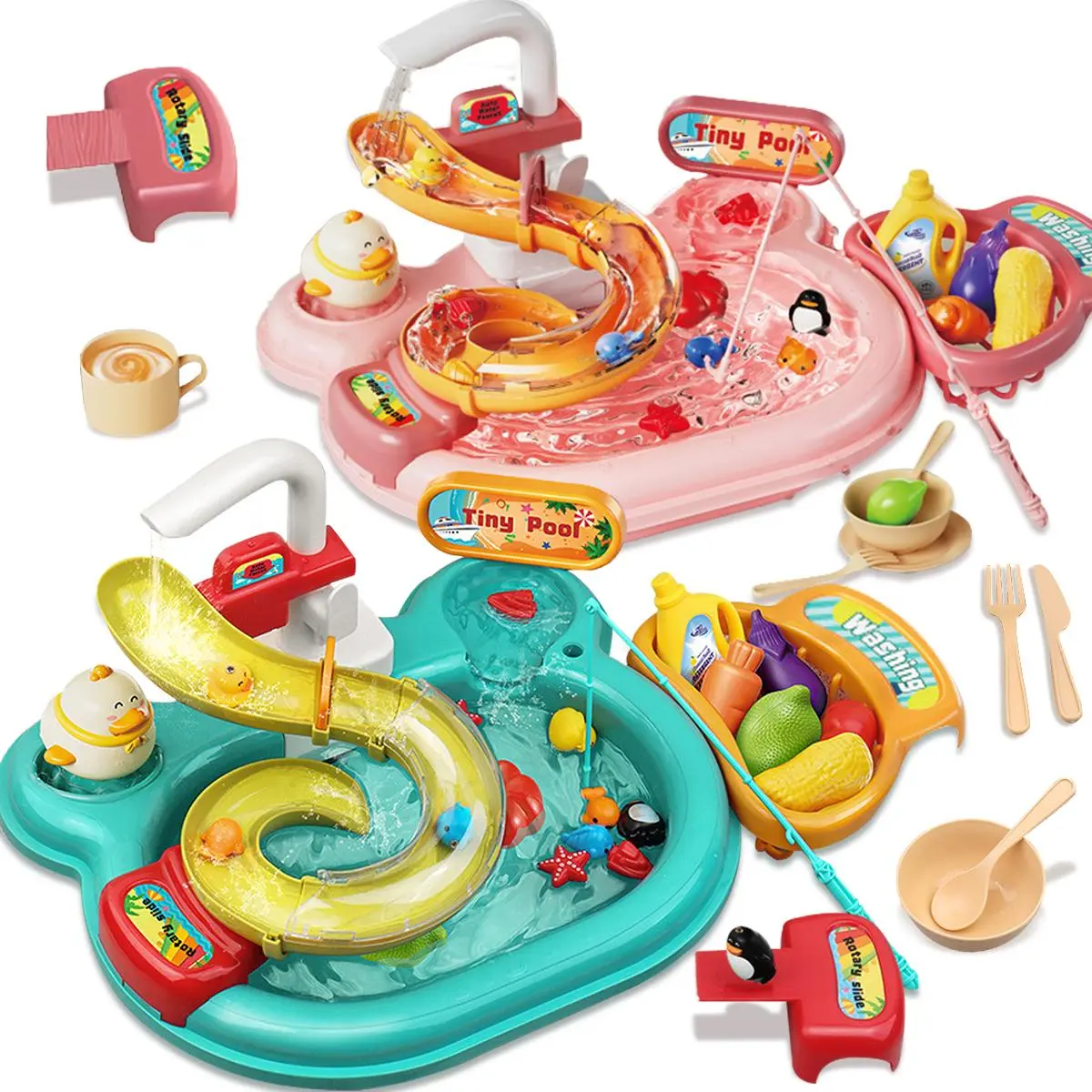 Kitchen Dishwashing Table Faucet Cycle Out Water Toy, Simulation Kitchen Dishwashing Table Toy, Summer Outdoor Beach Toy (Random color of parts)