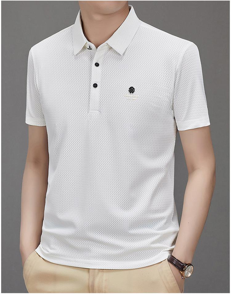 Product Introduction of Men's Polo Shirt, New Collection, Wrinkle-Free Ice Silk Material, Summer Business Collar, High Elastic, Breathable, Premium Ice Feel T-Shirt 17