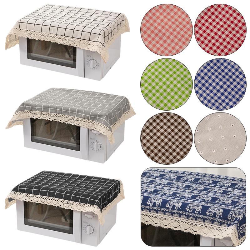 Tấm Che Bụi Lò Vi Sóng Họa Tiết Kẻ Sọc, Chất Liệu Bông Và Vải Lanh, Có Ren, Tấm Che Bụi Có Thể Giặt Được, Thích Hợp Cho Bàn Nhà Bếp Và Gia Đình, Tấm Che Bụi