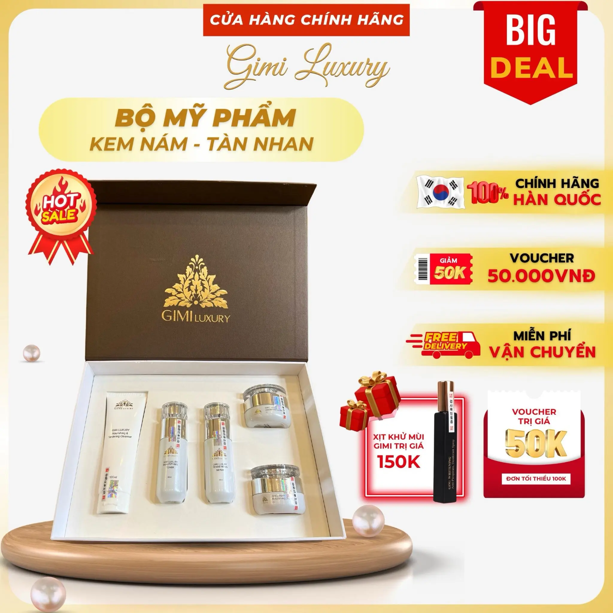 Gimi Luxury: Bộ kem Nám mẫu vỏ nâu sữa rửa mặt dạng tuyt 2024
