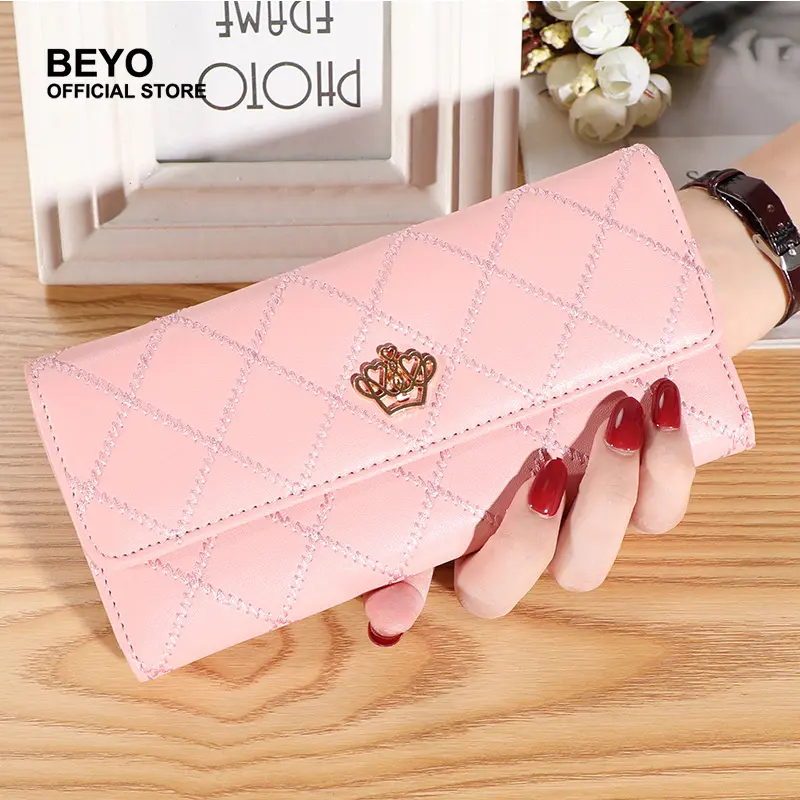 Trifold Korean Wallet Fashion Woman Violet Wallet Ladies Wallet Long