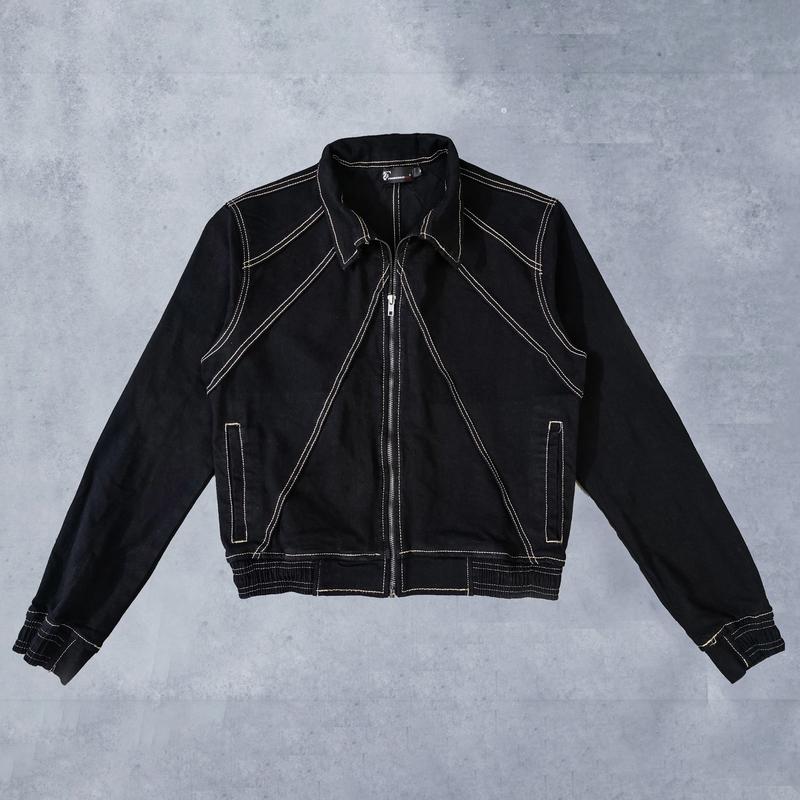 Áo khoác jean đen dáng ngắn,  demin jacket crop Nam - Nữ có thể mặc được Menswear Denim Có Cổ Denim Crop