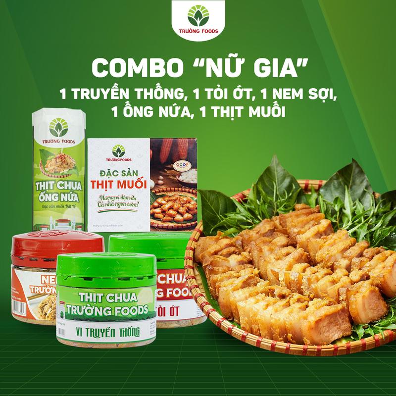 Trường Foods  Combo "Nữ Gia" - Combo 5 Thịt Chua (1 Ống Thịt Chua Truyền Thống, 1 Tỏi, 1 Nem Sợi, 1 Truyền Thống, 1 Thịt Muối)