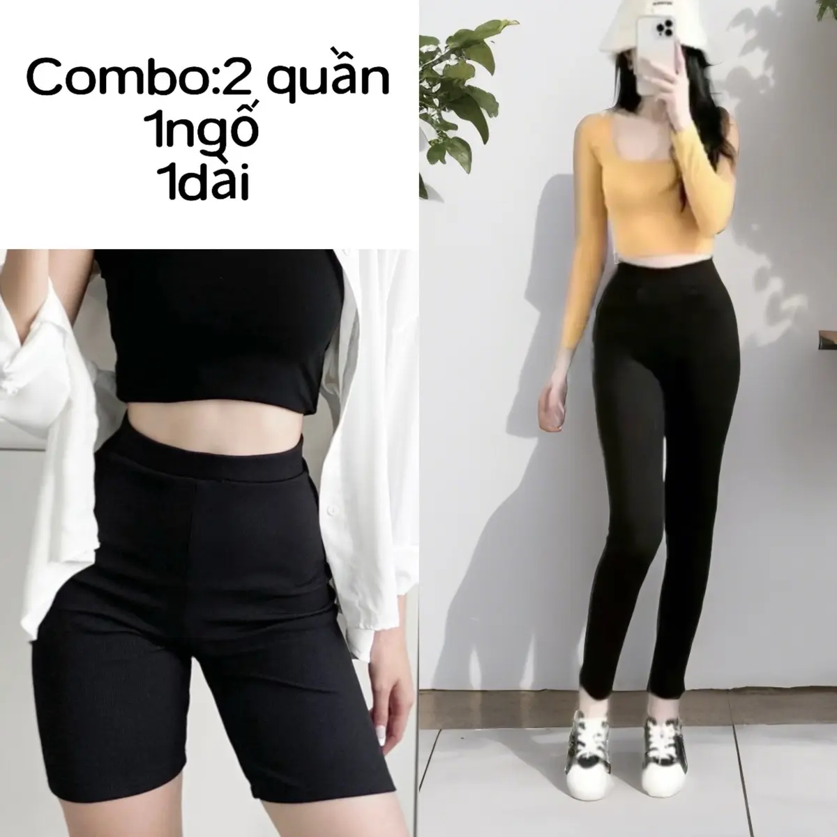 COMBO TIẾT KIỆM ( 1 Ngố + 1 Dài  ) ,cạp cao, mặc thoải mái dễ chịu,quần legging nữ