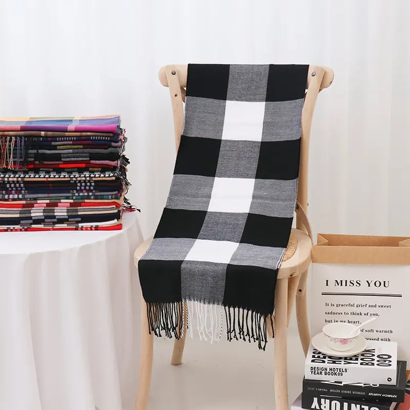 Khăn Quàng Cổ Kẻ Sọc Cho Bé Trai Và Bé Gái, Khăn Quàng Cổ Giả Cashmere, Ấm Áp, Dài Và Dày, Thu / Đông 3