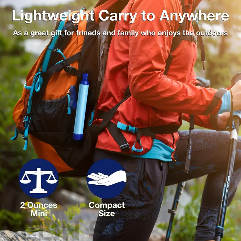 Outdoor Portable Water Filtering Straw, Compact Activated Carbon Water Filtering Straw for Hiking Camping Travel Fishing Mountaineering, Outdoor Water Filter, Hiking Essentials 6