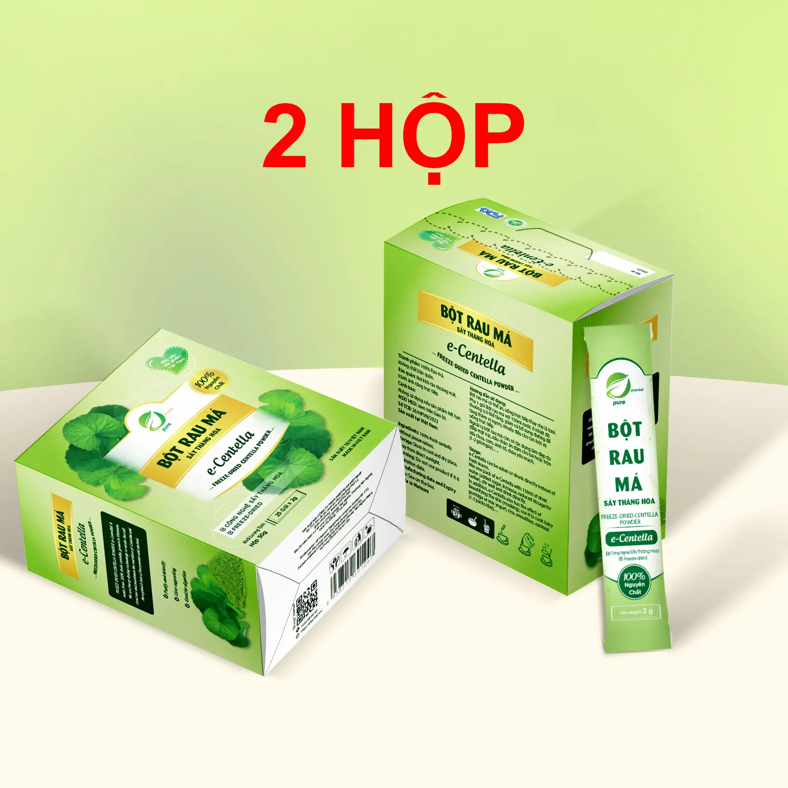 [COMBO 2 HỘP] Bột Rau má sấy thăng hoa Eherbal 15 gói