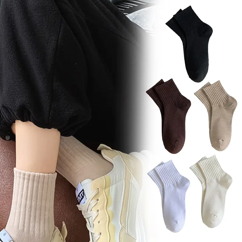 Tất Ngắn Trơn Dành Cho Nữ, Phong Cách Mùa Thu, Chất Liệu Cotton Thoáng Khí, Vớ Ống Giữa Mềm Mại, Vớ Thường Ngày Thích Hợp Cho Bé Gái, Mỏng Và Tươi Mới, 1 Đôi 0