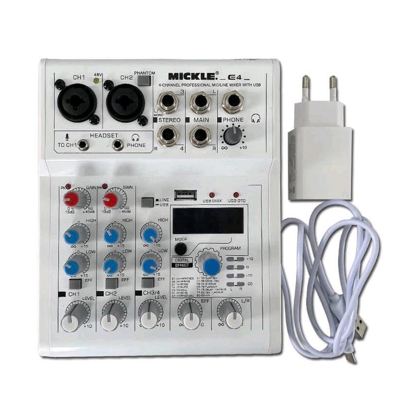 Mixer Karaoke Livestream Mickle E4 - Màn hình Led 88 hiệu ứng reverb delay 2 cổng micro XLR cổng USB nghe nhạc mp3