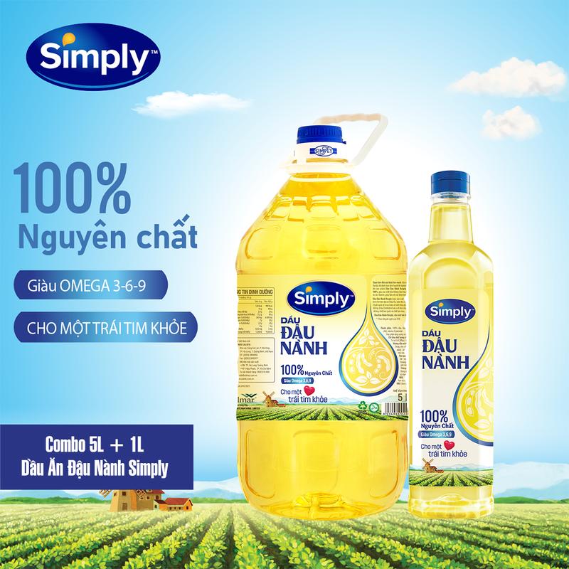 WILMAR Combo 5L + 1L Dầu Ăn Đậu Nành Simply Nguyên Chất Giàu Omega 3 6 9 Vitamin E & Phytosterol Tự Nhiên Tốt Cho Sức Khỏe Tim Mạch