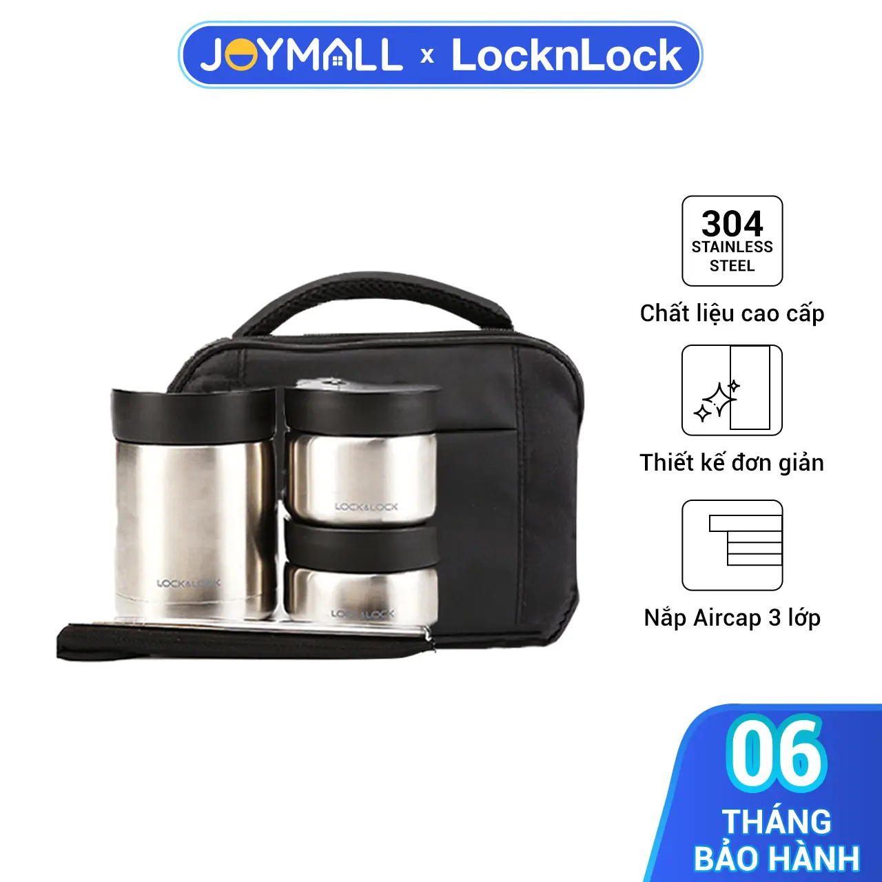 Hộp Cơm Lock&Lock 3 Ngăn LHC8031SLV - Hàng Chính Hãng, 1 Hộp Giữ Nhiệt, 2 Hộp Không Giữ Nhiệt, Kèm Đôi Đũa Thép Không Gỉ - JoyMall