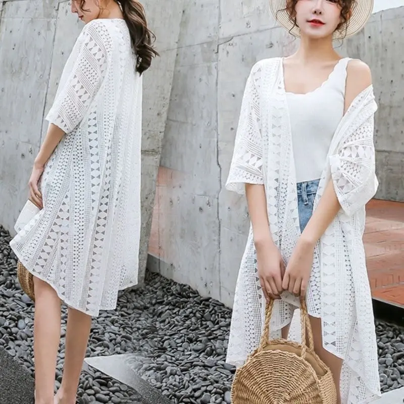 NOVA VOGUE※Hot selling ~ Women's lace cardigan shawl coat women, summer new loose outside with medium long beach thin sunscreen clothes