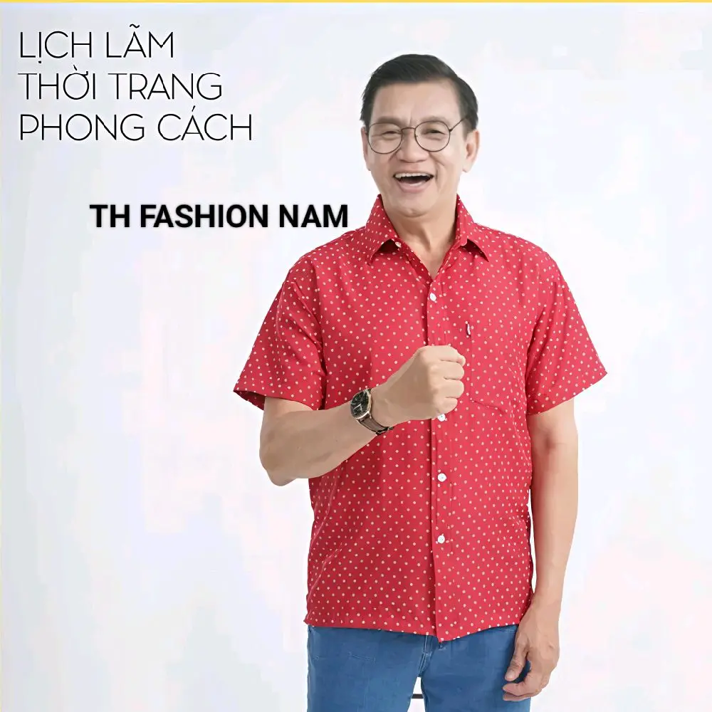 Áo sơ mi trung niên ngắn tay có túi vạt ngang xẻ tà chất liệu lụa nhập khẩu họa tiết ô vuông nhỏ Menswear