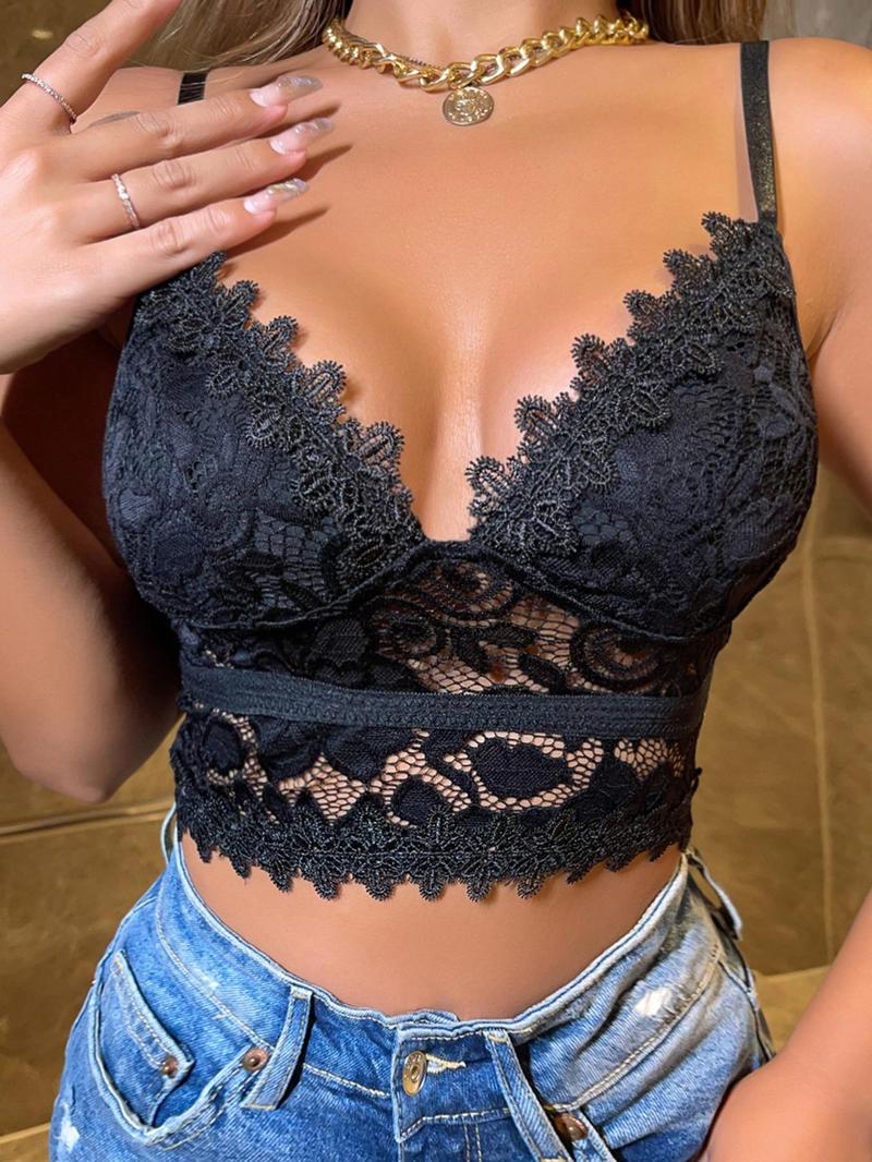 Product Introduction of Women's Backless Sheer Lace Crop Cami Top, Classy Elegant Adjustable Strap Deep V Neck Crop Top, Summer Clothes Women for Daily Vacation Party, Lace Cami 2