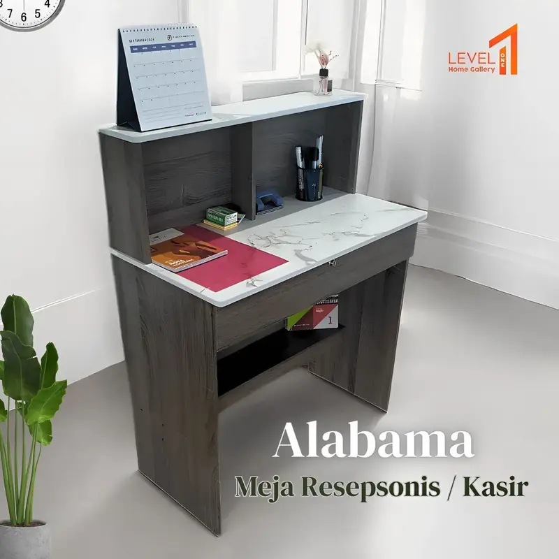 Alabama Meja Kasir 80 x 40 | Meja Resepsionis | Meja Kantor Minimalis Estetik Multifungsi dengan Drawer | Meja Kerja 0