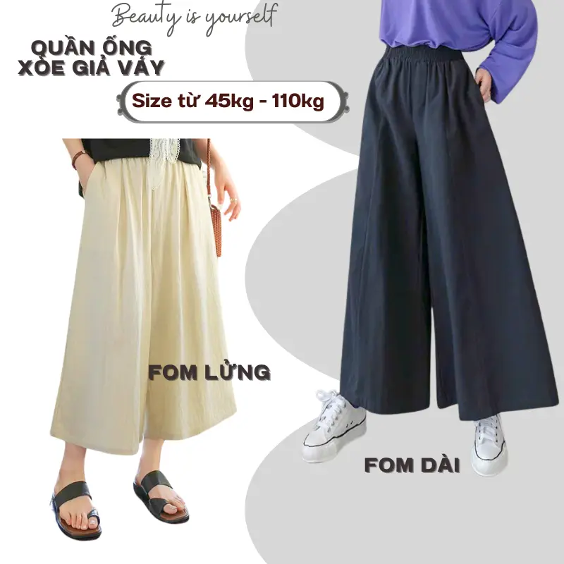 Quần Giả Váy Ống Rộng Xòe Bigsize Dáng Lửng và Dài Từ 45 - 110KG Có Túi - Nữ - Women Lưng Thun Ong