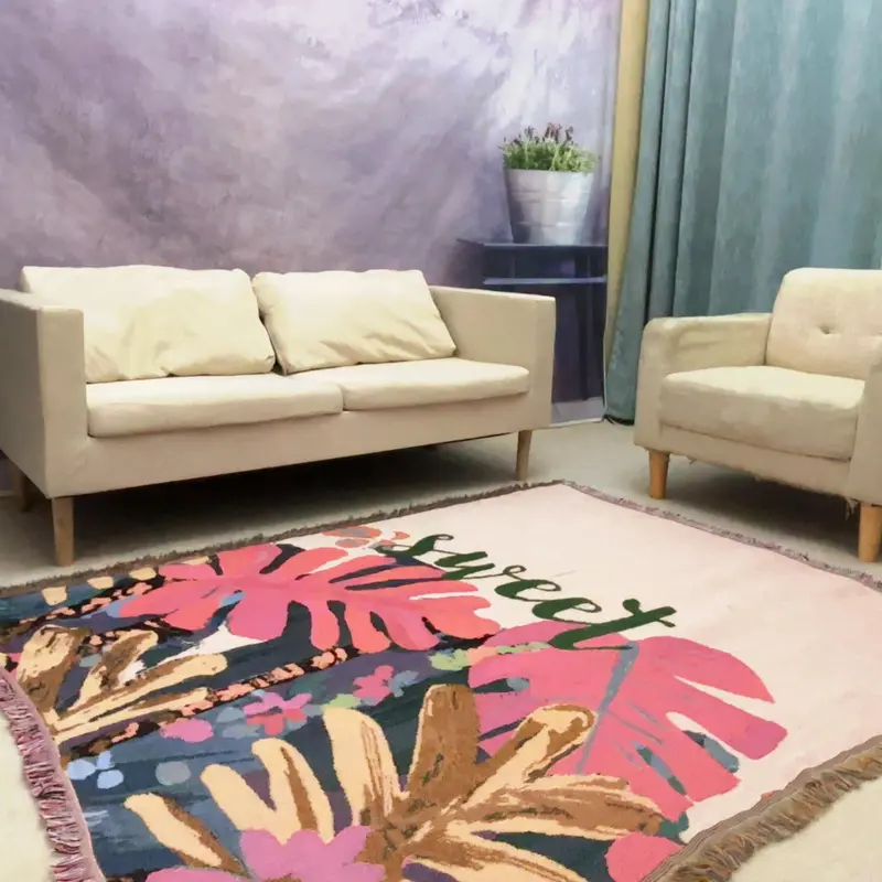 Floral Pattern Boho Style Rug, Non-slip Soft Decorative Area Carpet, Washable Easy To Clean Rug for Living Room Bedroom Hotel Decor 5