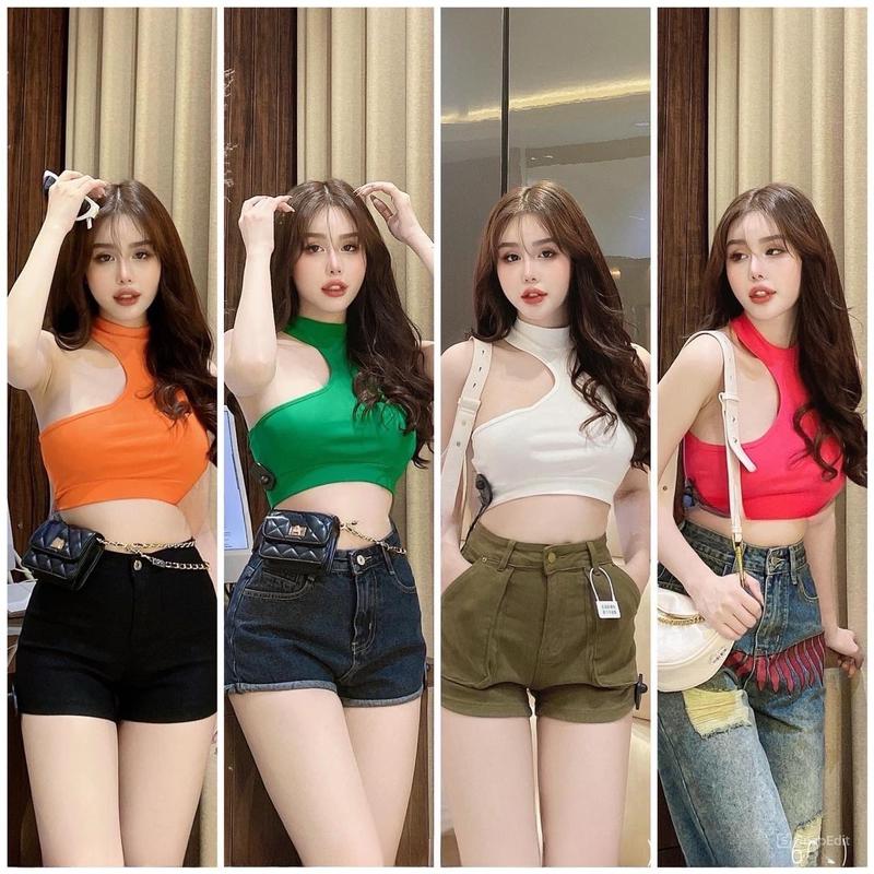  Áo thun kiểu croptop BA LỖ CỔ LỌ XÉO   hình thật   sexy nữ  Women Dáng Ngắn 