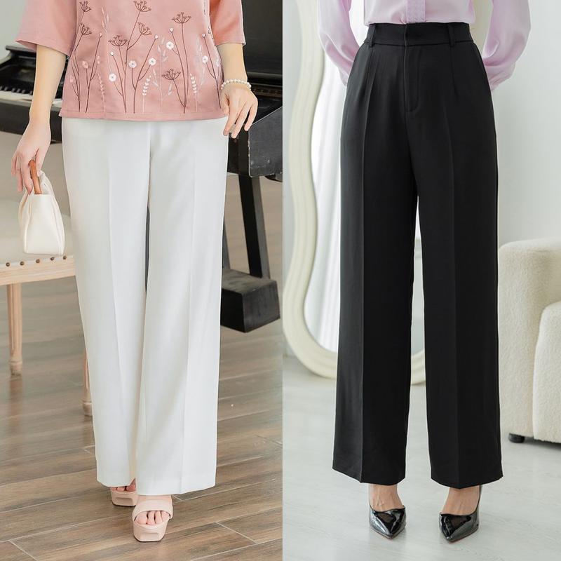 GUMOM - Quần Trung Niên Nữ U50 U60 Quần dài trắng ống rộng dáng suông lưng thun một mặt Quan trung niên cao cấp cho mẹ Nhung Ong Áo Nhung Ong Áo Women Pants