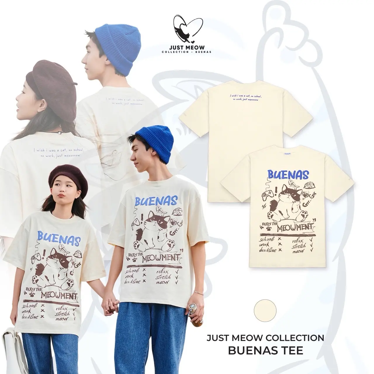 Áo mèo I wish i was a cat form oversize nam nữ cổ tròn  local brand BUENAS - SWT28