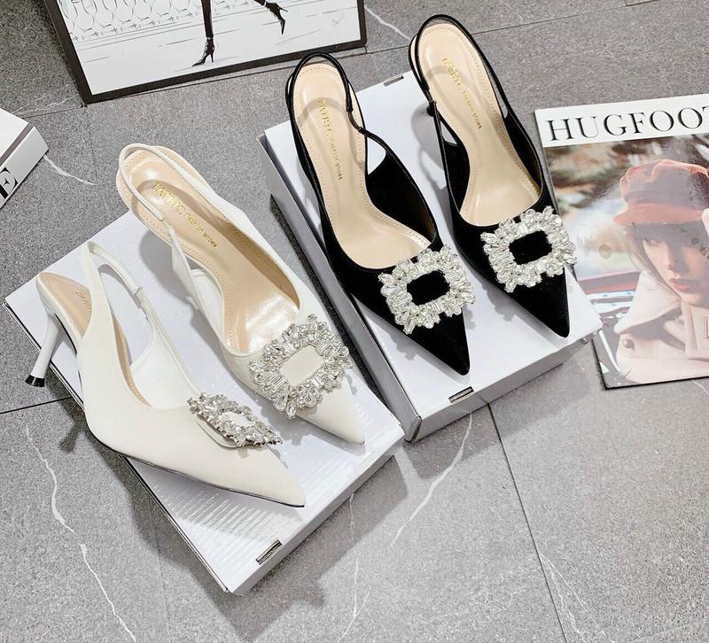  T13 - Sục hậu 7p hoa Đá Vuông da phủ bóng nanoCao cấp 2 màu Đen Trắng đép shoes nữ guốc mũi nhọn giay  7 phan 