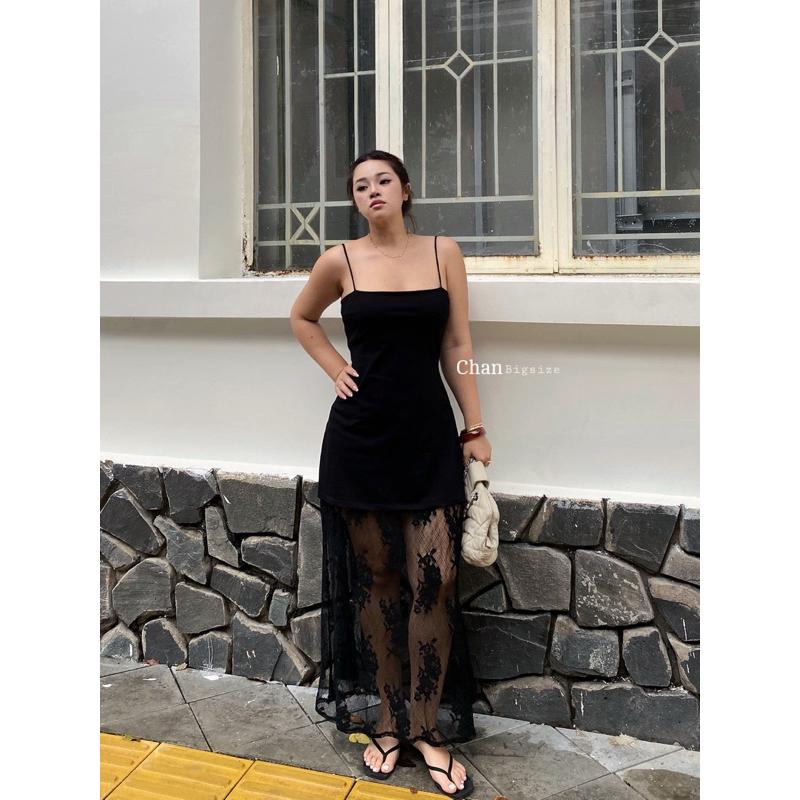 CHAN BIGSIZE 55-85kg Đầm hai dây dáng ôm body phối ren