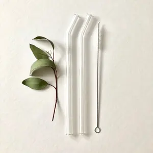 GLASS STRAW/ SEDOTAN KACA - CLEAR (bent) 20cm | BENING | TRANSPARAN Sedotan Minuman Kaca Tebal