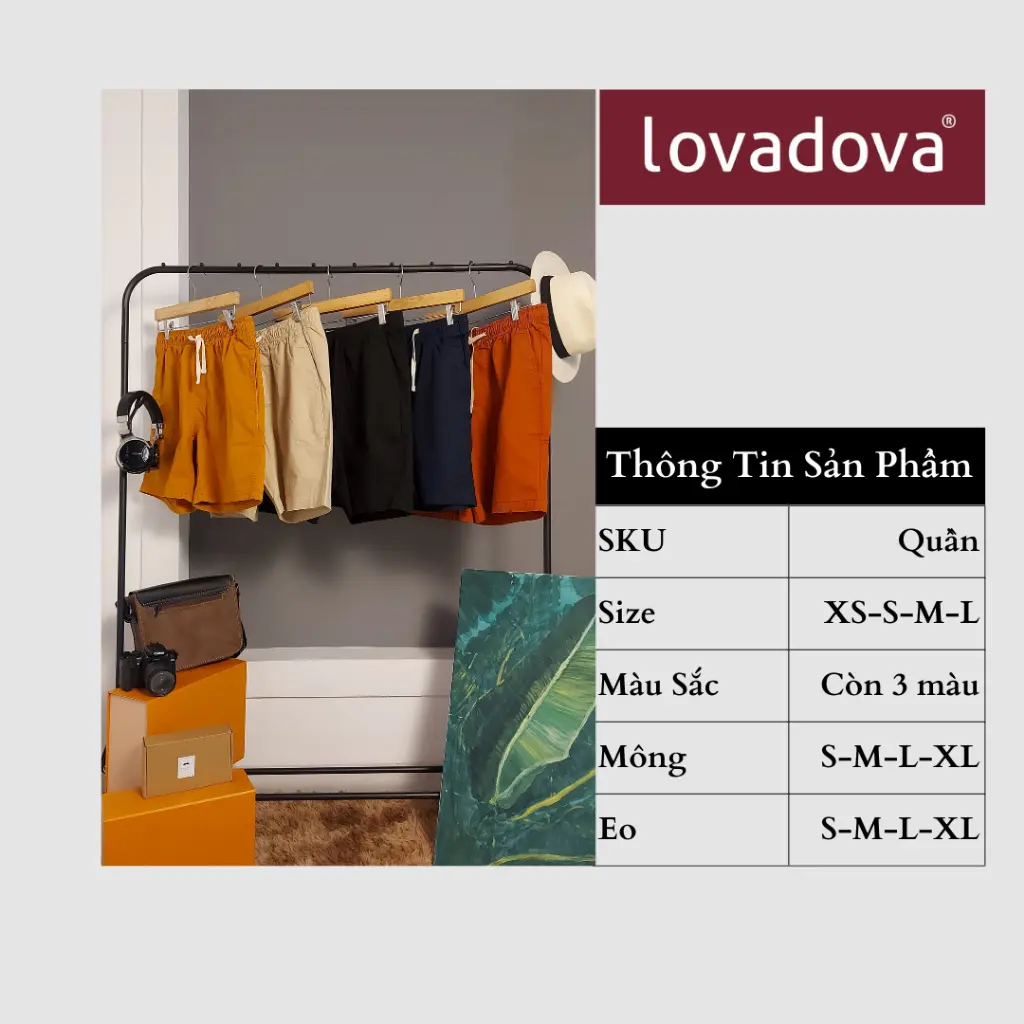 Quần kaki ngắn màu xanh navy / đen / kem / da bò có túi Lovadova T02C002