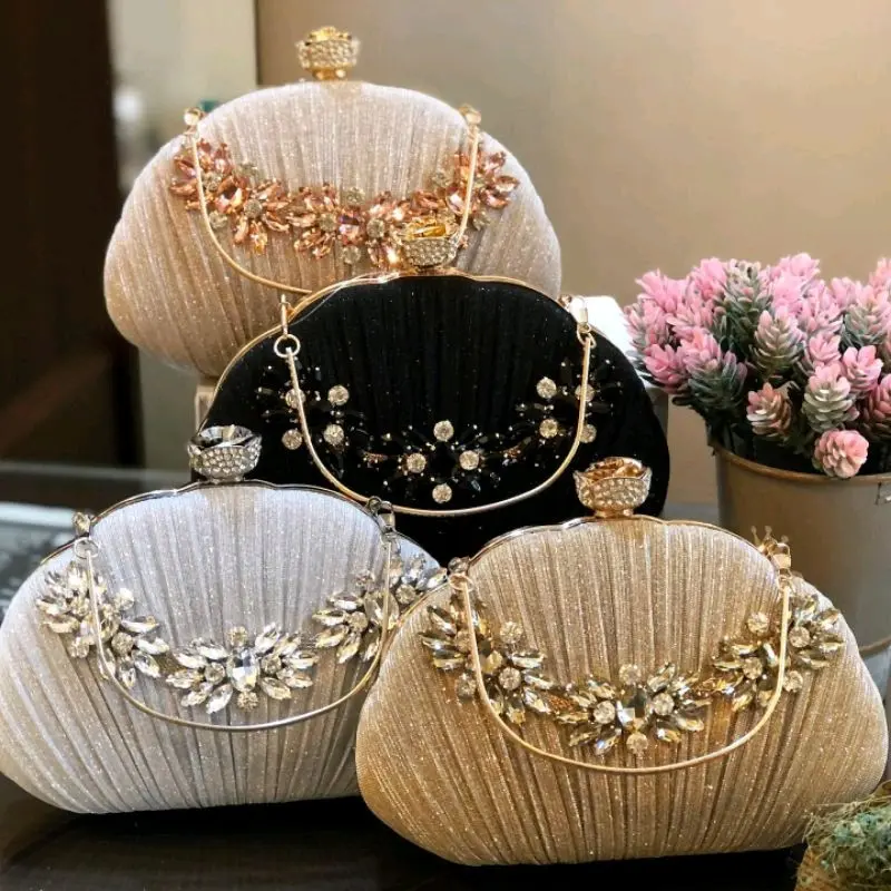 Tas Pesta PRESLEY Embellished Crystal Box Clutch Wanita