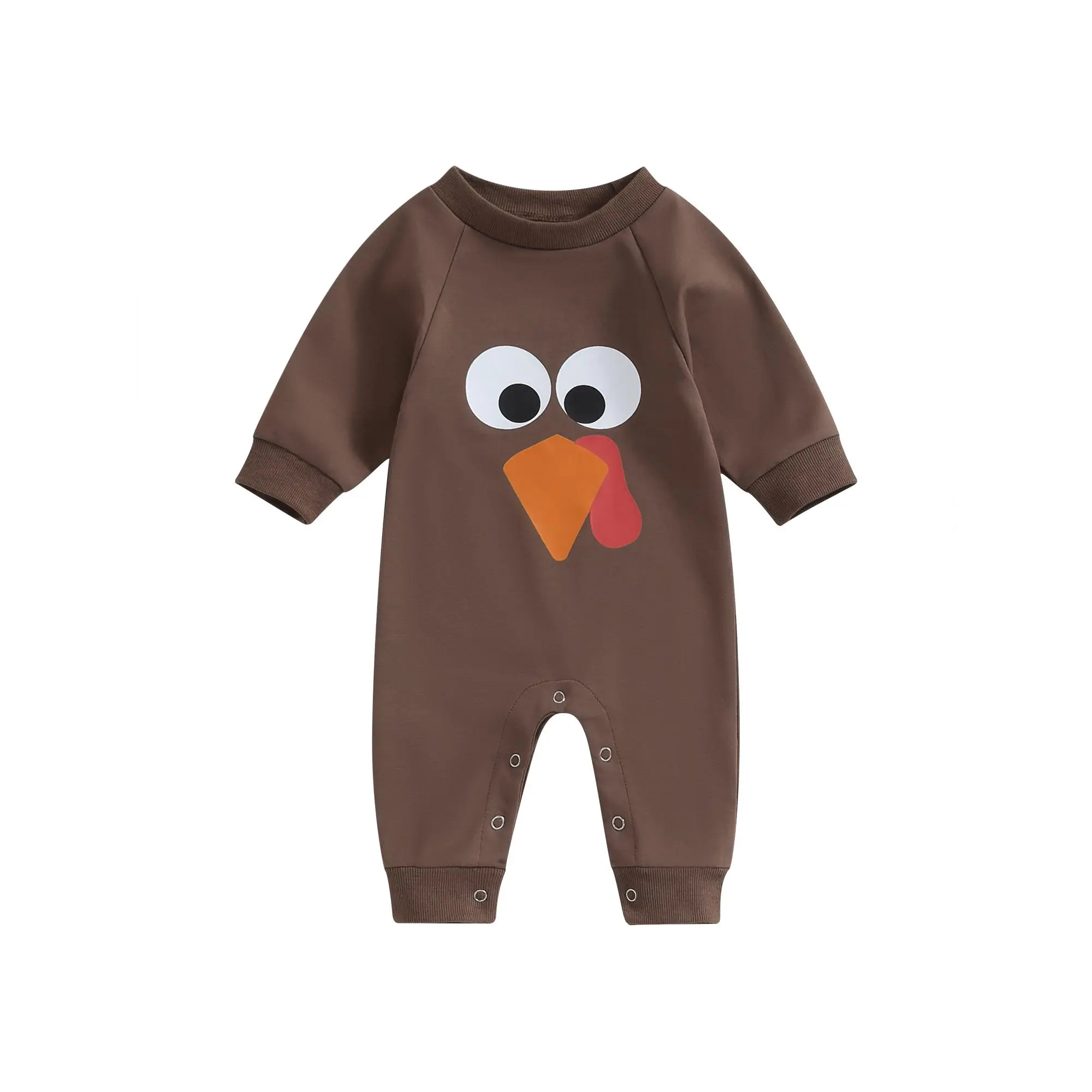 Infant Baby Thanksgiving Jumpsuit Cartoon Turkey Print Round Neck Long Sleeve Romper Toddler Clothes
