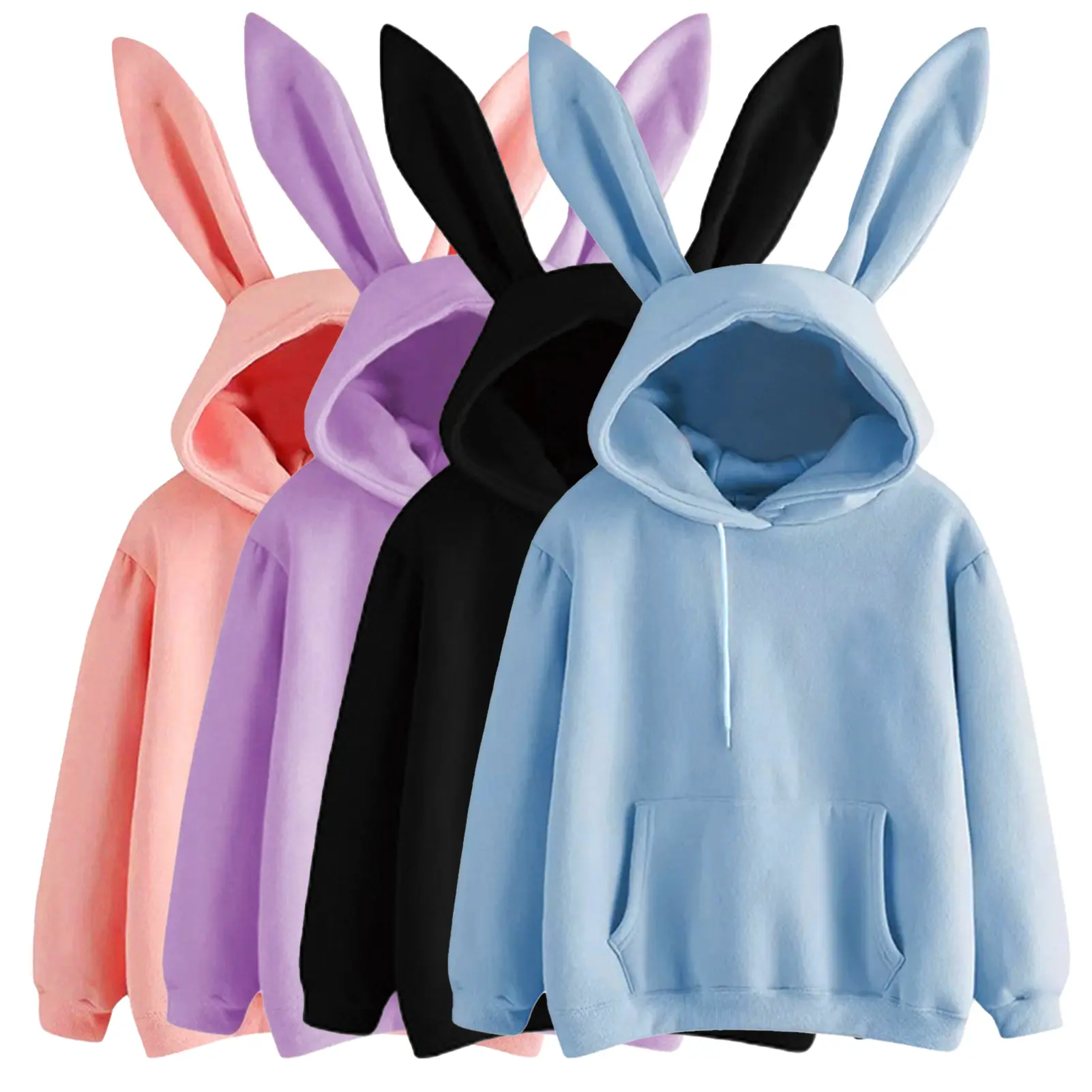 Áo Hoodie Dài Có Tai Thỏ Cho Nữ, Áo Nỉ Có Dây Rút, Dễ Thương, Màu Trơn, Ấm Áp, Để Mặc Hàng Ngày