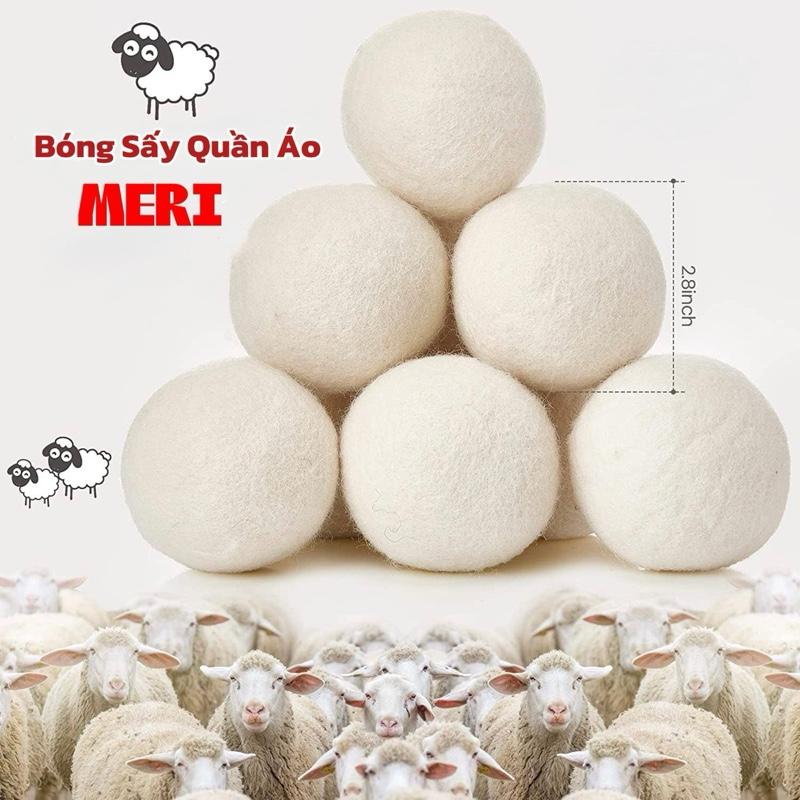 Bóng sấy quần áo Meri 7cm -Tiết kiệm 30% điện và giảm nhăn quần áo (lông cừu New Zealand) Làm Sạch Giặt Xả
