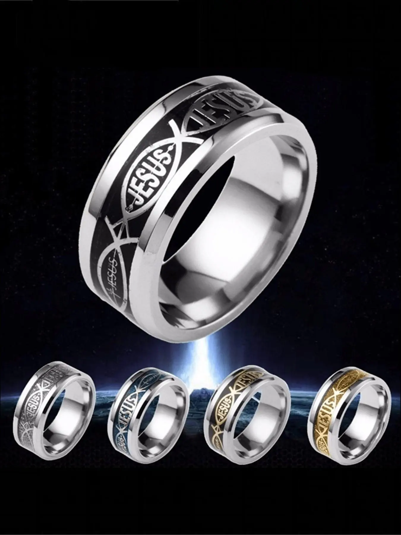 Jesus Letter Design Stainless Steel Ring, Punk Style Jewelry for Religious Christians, Fashion Jewelry for Party, Daily Decor, Trendy All-match & Exquisite Jewelry for Birthday Gift
