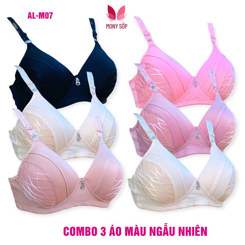 Combo 3 áo ngực đệm 0.5 phân, áo lót mỏng ôm ngực, áo lót không gọng, áo lót bigsize, áo ngực bigsize, áo ngực mút mỏng, Bra Women Voi Kem Màu Đen Kim Tuyến Tua Rua noiy big size Women Nội Y Nữ
