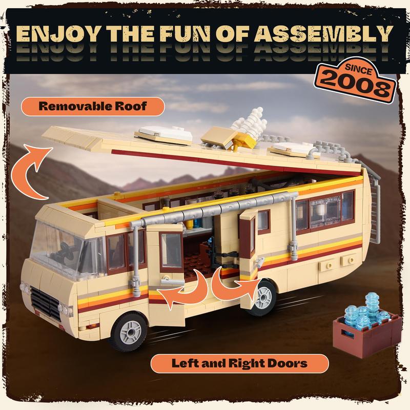 Creative Break Bad RV Car Building Blocks, 986pcs/set Modern Funny Car Jelly Building Blocks Kit, Classic Building Toys, Gifts for Building Block Enthusiasts, Christmas Gift, Stocking Filler 3