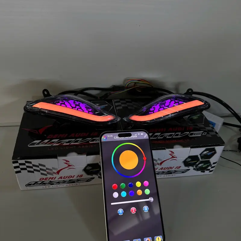 CỤM LED XI NHAN TRƯỚC AUDI I8 đổi màu qua app lắp cho wave (50-100-110) bảo hành 6 tháng 6