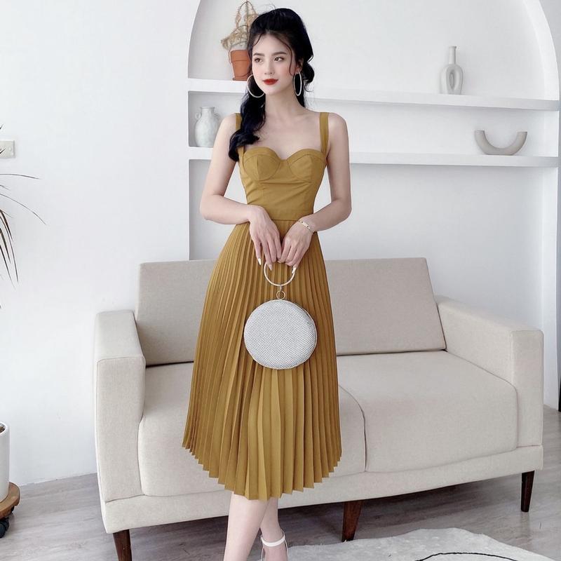  Đầm váy 2 dây chân dập ly cúp ᵰgực thanh lich sang trọng gợi cảm V1193 KYMIE 