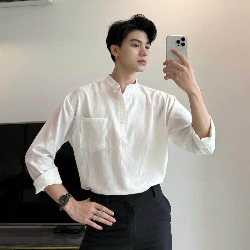 Áo sơ mi đũi cổ trụ tàu Classic Shirt chất đũi xước mềm nhẹ thoát mát phong cách casual lịch lãm SIXHUMAN HM077 Menswear