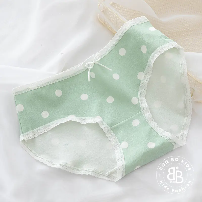 (Bon Bo Kids) Quần Chip Bé Gái Mẫu Chấm Bi Xanh, Quần Lót Bé Gái 32-60kg, Kháng Khuẩn, 100% Cotton an toàn cho bé 2