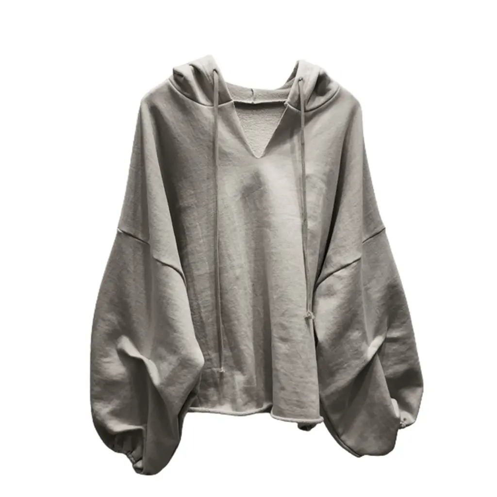 lmaadaji Sweatshirt Hooded Autumn Women Hoodie Batwing Sleeve V-Neck Women Sweatshirt Outwear Batwing Sleeve