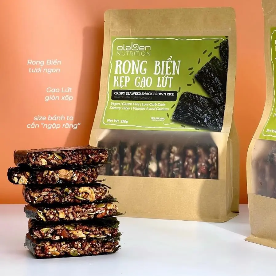 Bánh Rong Biển Kẹp Gạo Lứt OLABEN Hương Vị Tự Nhiên Thơm Ngon 250gram